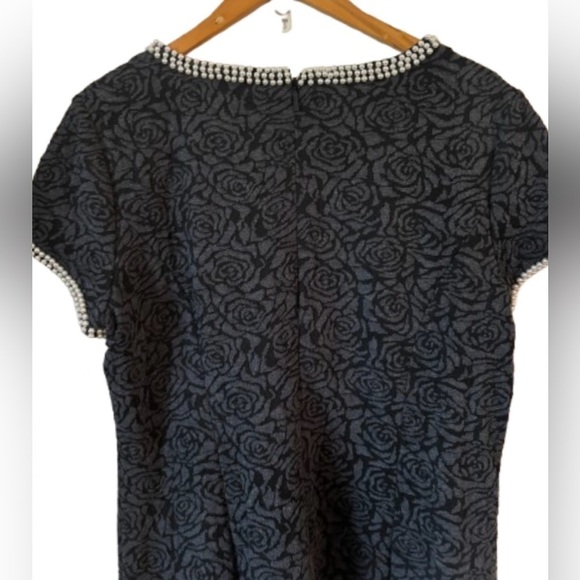 Karl Lagerfeld blk rose jacquard knt s/s pearl detail ft n flr drss SZ 14 luxury - Picture 9 of 11